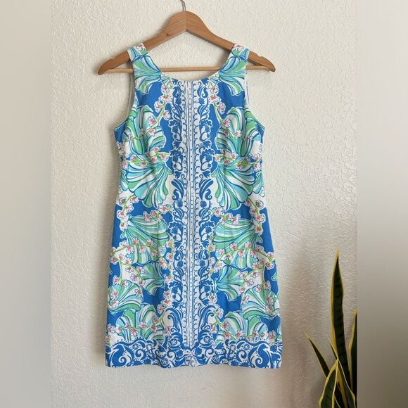 Lilly Pulitzer Cathy Bay Blue Coasting Engineered Shell Shift Dress Size 2 - Picture 3 of 6